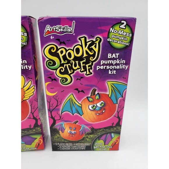 Set Of 2 Spooky Stuff No Mess Pumpkin Decorating Kits Bat & Owl - Picture 3 of 6